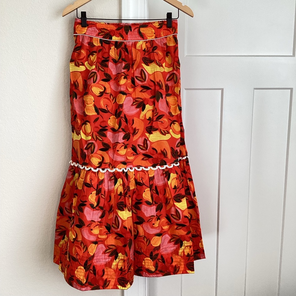 🍊FARM Rio Tiered Midi Skirt Flare Hem New XL Printed Orange Fruit Anthropologie - Picture 6 of 15